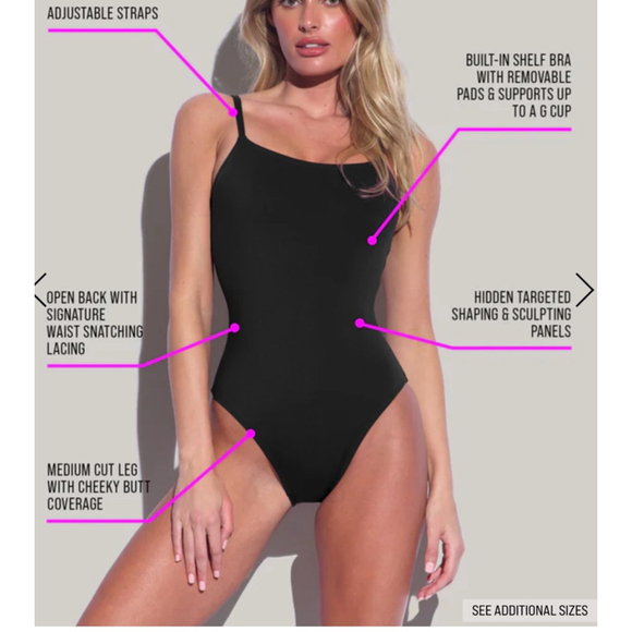 TA3 Lacy One Piece Swimsuit with Lace-Up Back Size Small short black - Picture 2 of 10